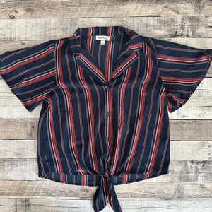 Monteau Striped Collared Casual Office Contemporary Blouse | M